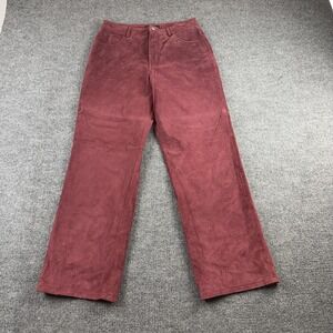 VTG Ios Dress Pants Womens 12 Red Genuine Leather Straight Leg Lined Pockets Zip